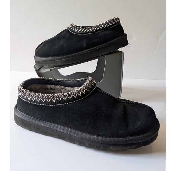 QUINCE Black Suede 100% Australian‎ Shearling Lined Clog Slippers Women's 8 - Picture 1 of 13